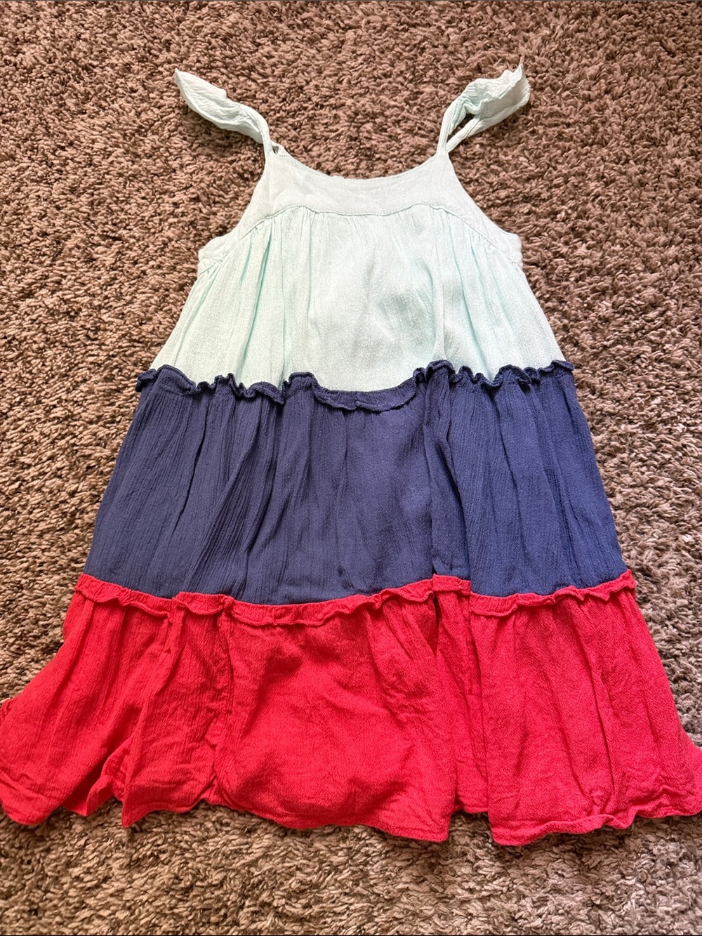 French Connection Girls Colorblock Tiered Dress - Mint, Navy & Red